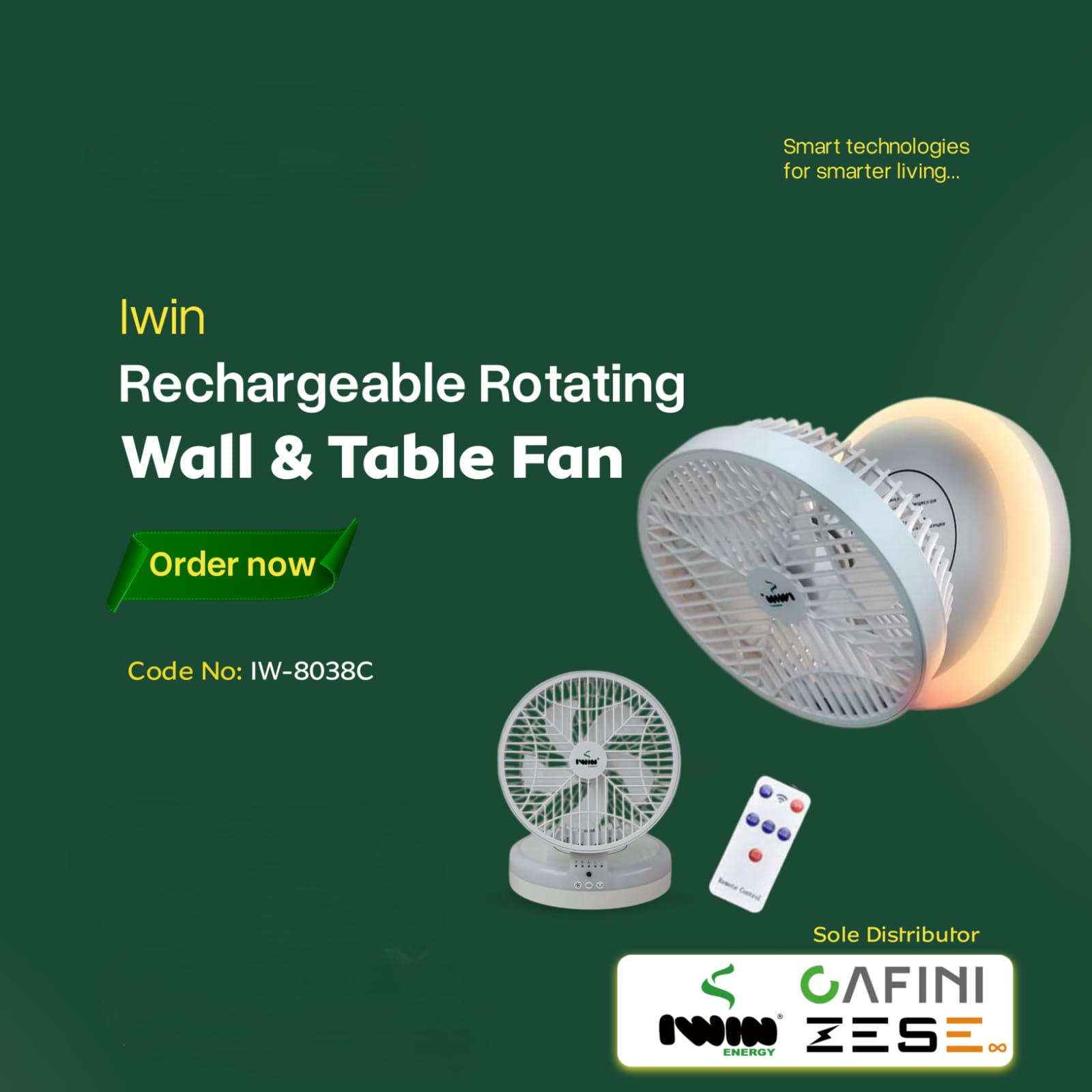 Iwin 8inches Auto rotating foldable fan